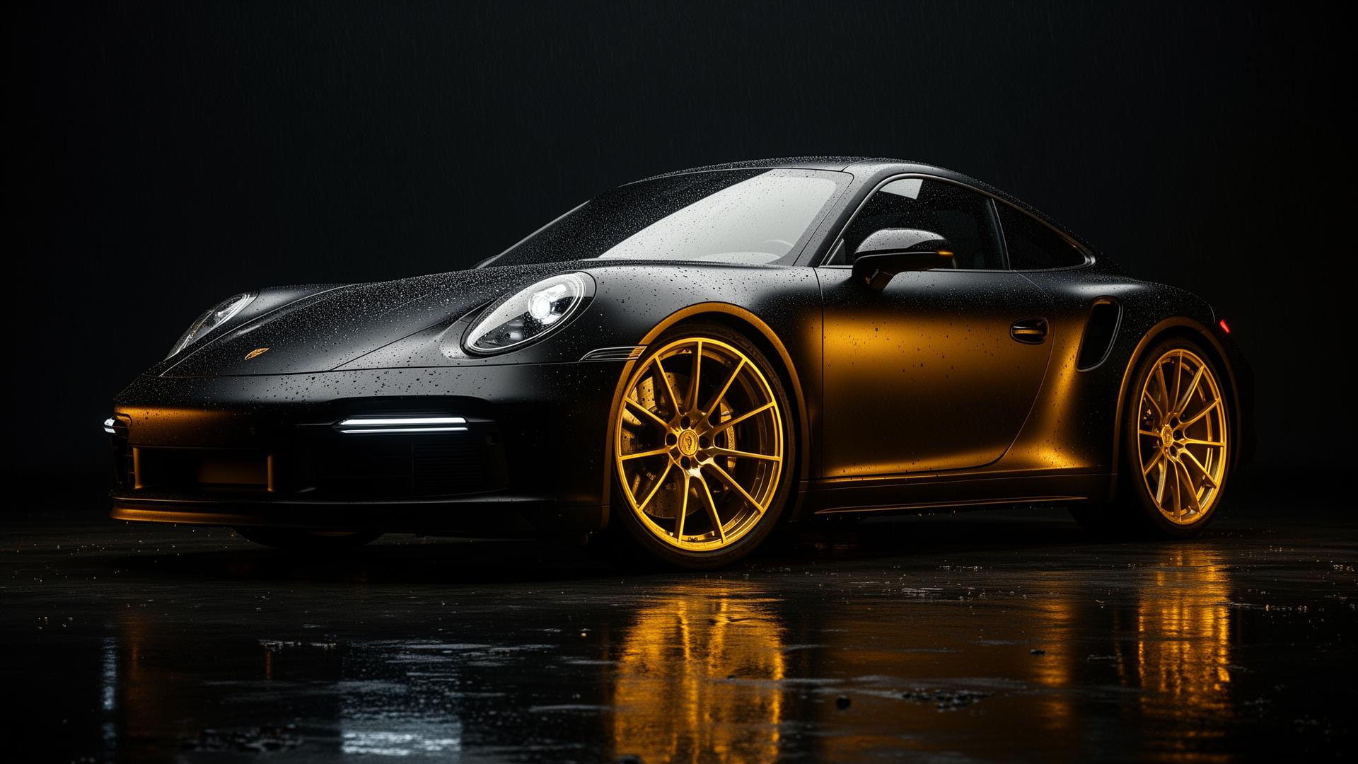 Luxury black sports car with gold rims